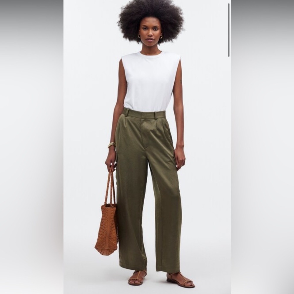 Madewell NWT Olive Green High Rise Wide Leg Trousers Size 4 Workwear